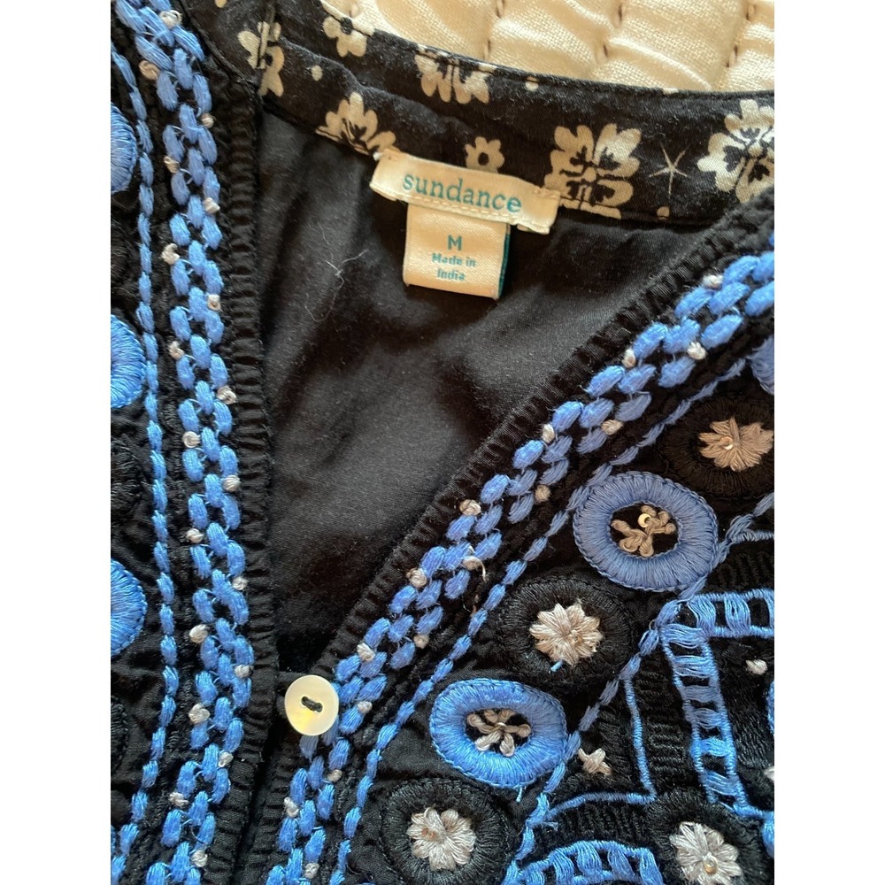 Sundance Lana Blue/Blac Prairie Dress Floral Embroidered Peasant Boho Western M - Picture 5 of 6